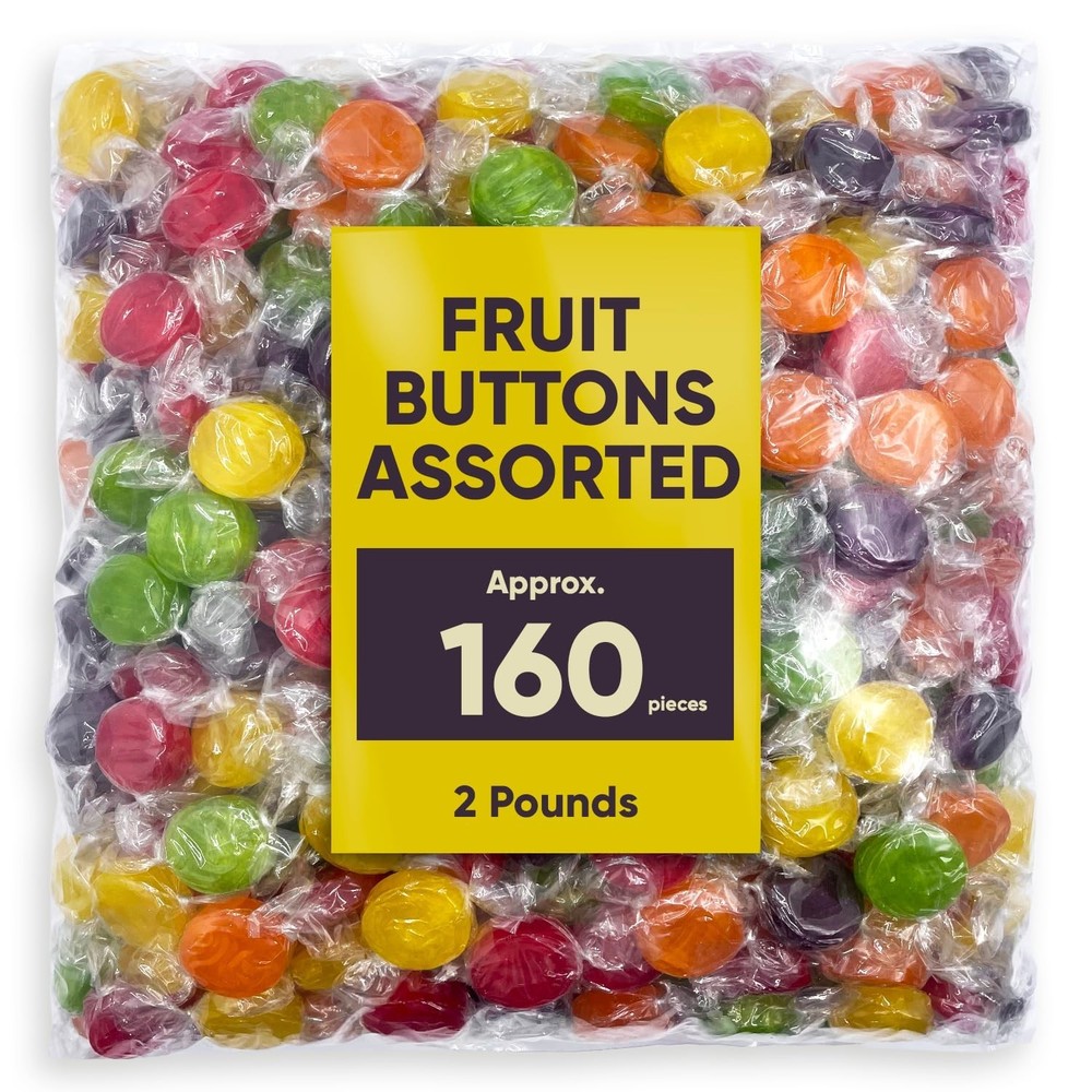Assorted Fruit Flavored Buttons Discs Bulk Nostalgia Retro Hard Candy (2 Pounds)