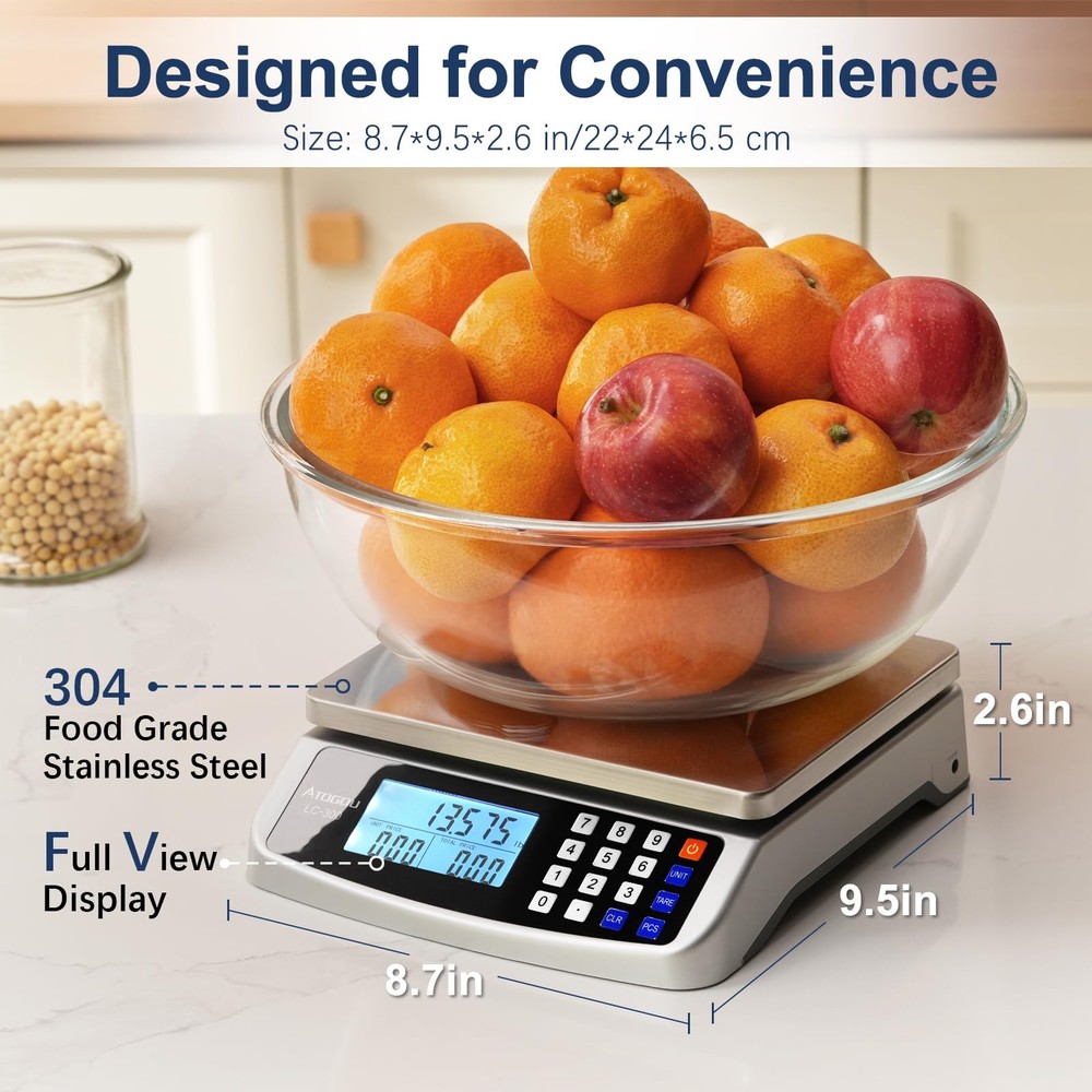 110lb Food Scale, Commercial Kitchen Scale with Price Computing, Plug-in Usab...