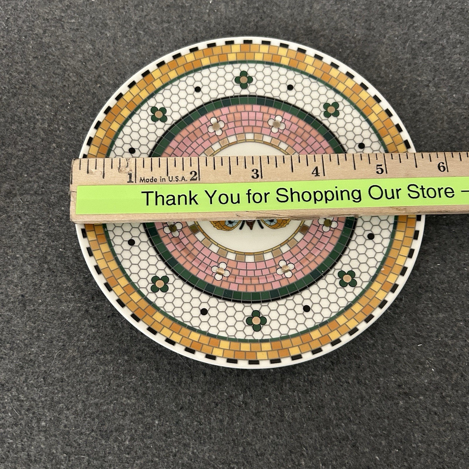 Anthropologie Bistro Tile Espresso Cup Saucer Set Pink Butterfly 24K Gold NEW