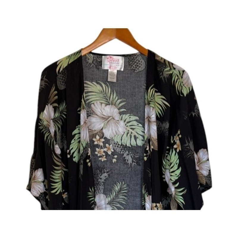 Hawaii Hangover Kimono Women 3XL Black Floral Pineapple Vacation Summer
