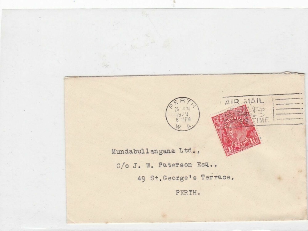 Australia 1929 perth airmail stamps  cover Ref 9085