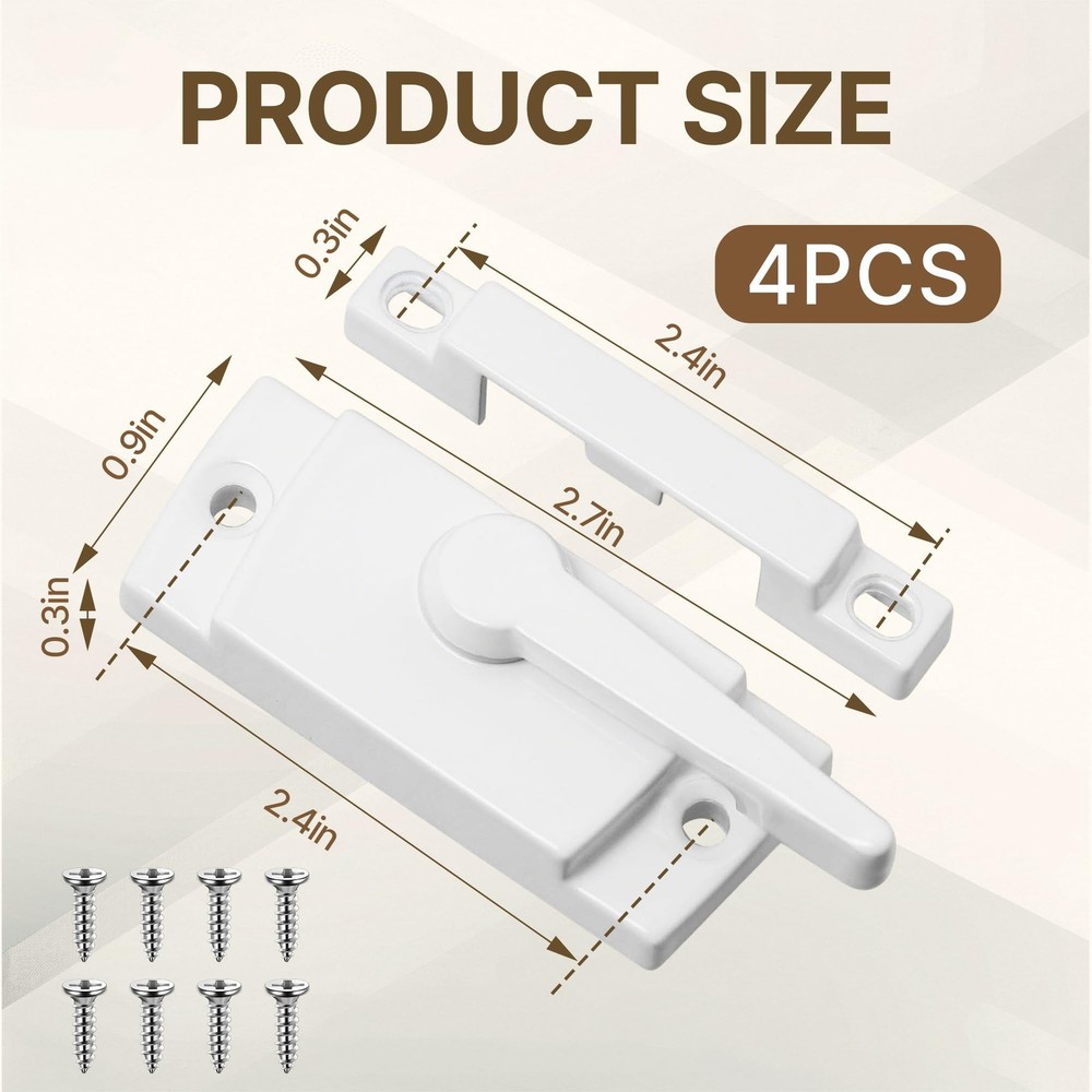 4 PCS Window Locks Replacement Sliding Sash Durable White Cam DoubleHung