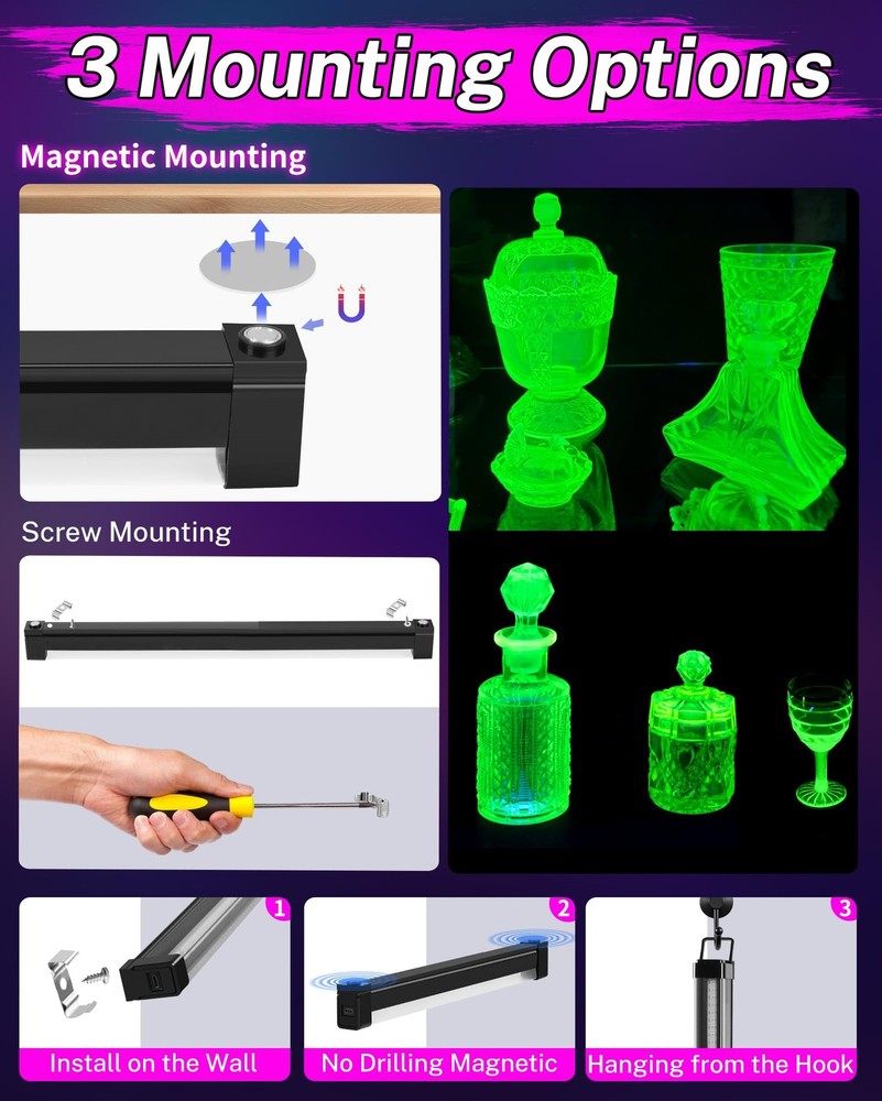 4 Pack Rechargeable Black Light Bar, 5000mAh Large Capacity Battery Powered...