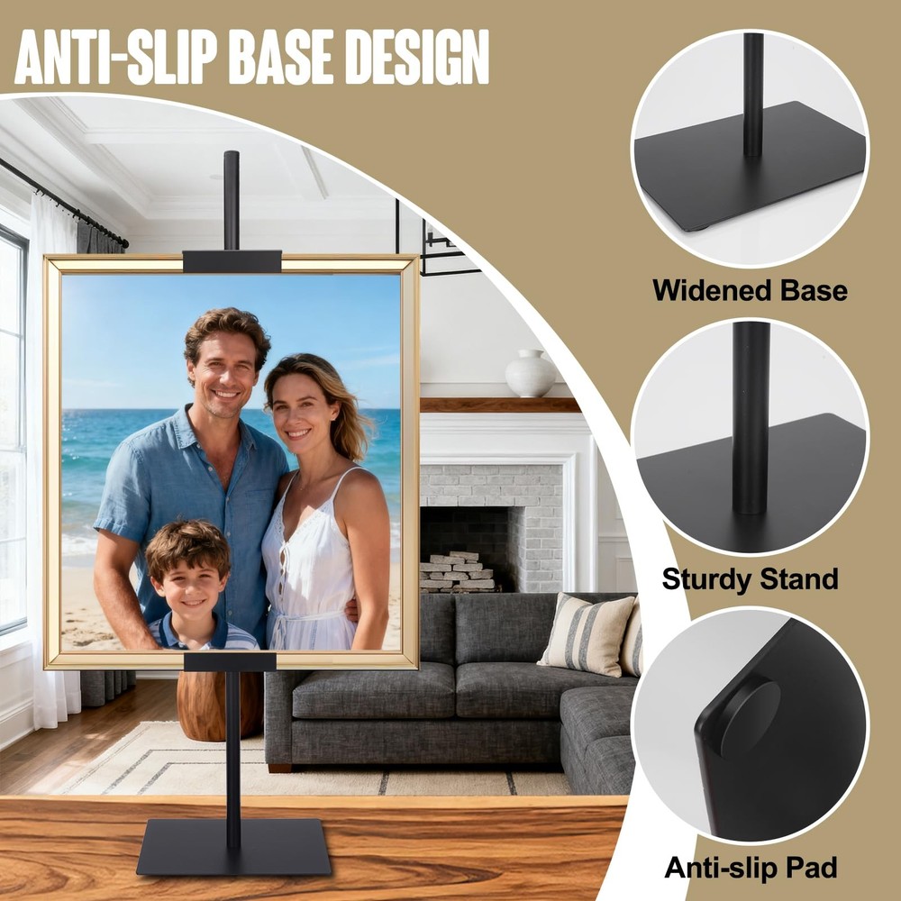 Sturdy Tabletop Picture Frame Stands, Adjustable Size Table Easels, Heavy Met...