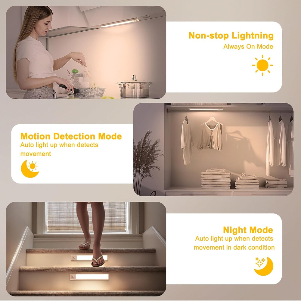 9.8" Under Cabinet Lighting, 2000mAh USB-C Rechargeable, Motion Sensor Under ...