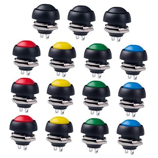 12MM Waterproof Momentary Push Button Switch 15PCS ON- Off Switch (5 Colors)