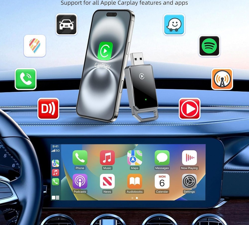 Carplay Adapter for iPhone - Plug/Play - Wired to Bluetooth - USB Types A&C