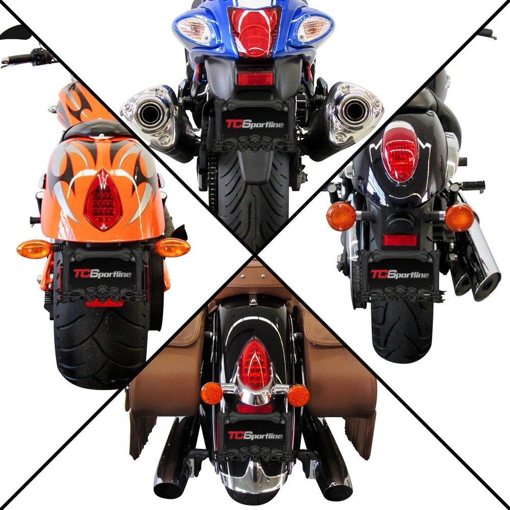 3D SKULL FLAMES BONES BLACK MOTORCYCLE LICENSE PLATE FRAME