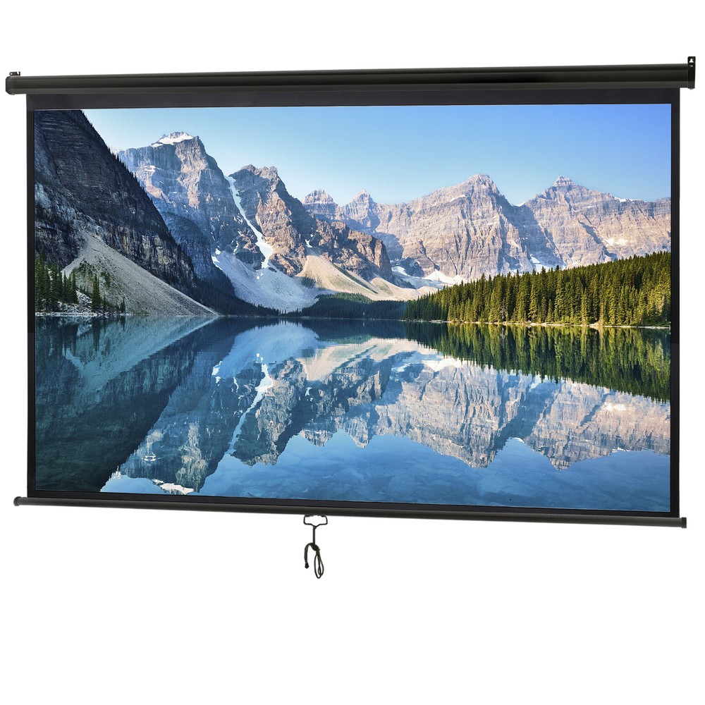 100" Projector Screen Pull Down Manual 16:9 HD Ceiling Wall Mount Black Portable