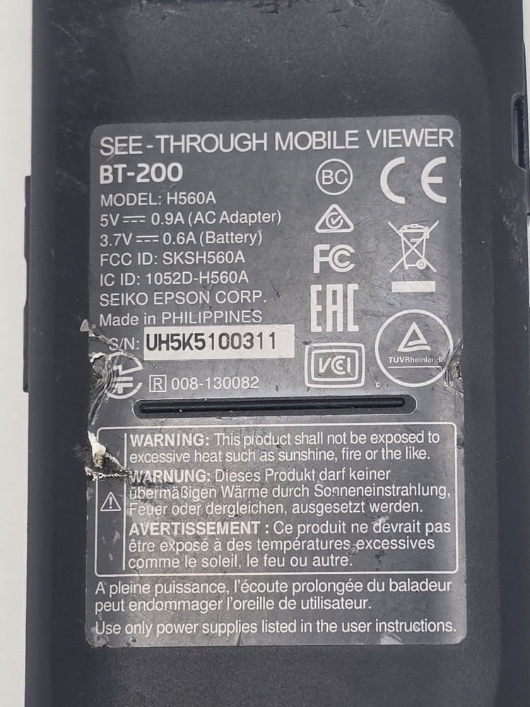 UNTESTED AS IS - Epson BT-200 See-Through Mobile Viewer H560A