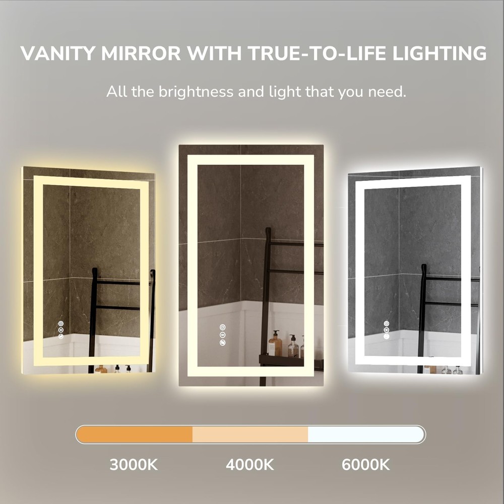 20”x28” LED Bathroom Mirror Lighted Lighted Vanity Mirror, Horizontal & Vertical