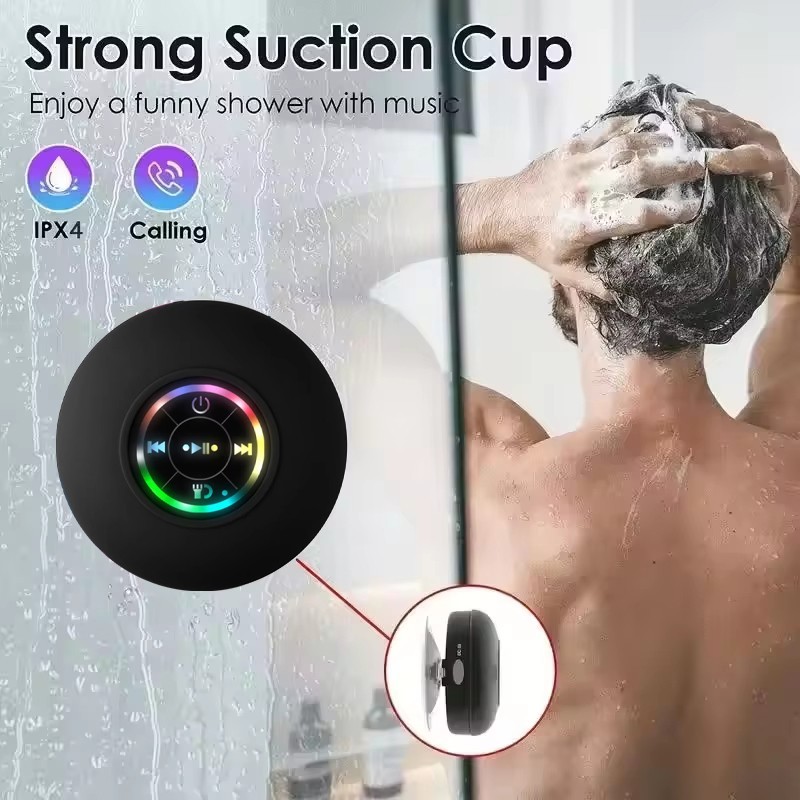Waterproof Bluetooth Wireless Shower Speaker Bathroom Speaker LED Light Portable