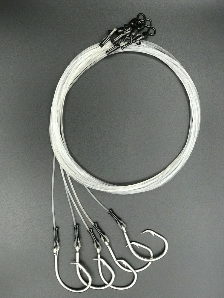 5 PACK - 5' 250LB 14/0 MUSTAD HOOK HALIBUT SHARK GROUPER RIG