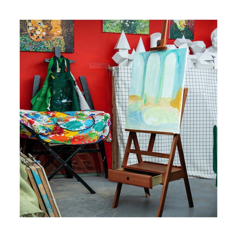 Large Wooden H-Frame Studio Easel, Solid Beechwood Easel Stand with Storage D...
