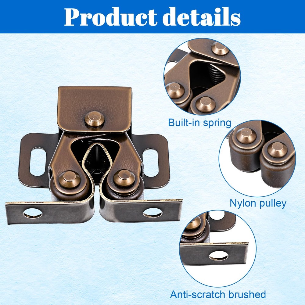 Double Roller Catch Cabinet Latch Hardware 4 PCS for Cupboard Closet Door