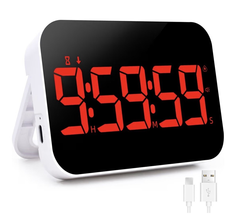 Red Kitchen Digital Timer: Count Up/Down, Rechargeable, Vibration Mode