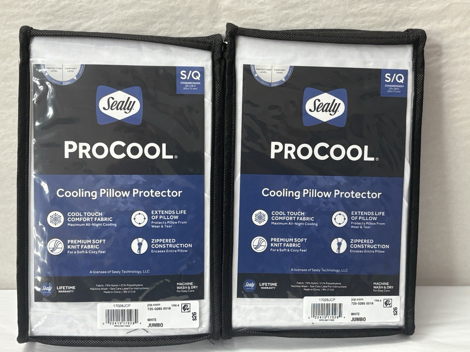 New Sealy PROCOOL Zippered Cooling Pillow Protector 2-Pack 20X28” QUEEN MSRP $52