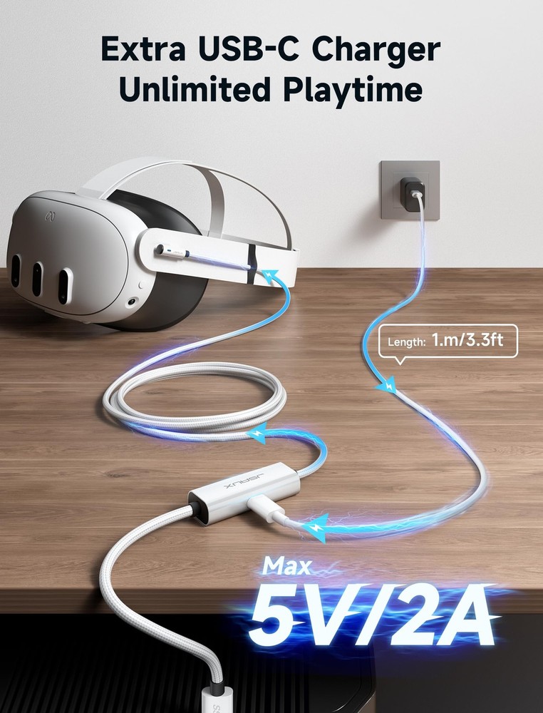 JSAUX Link Cable 16FT with Charging Compatible 16ft Link+5 FT Charge, White