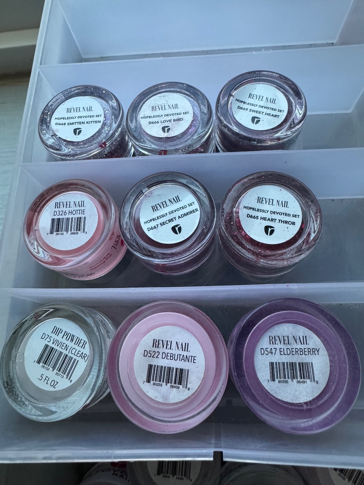 Revel Nail Dip Powders Over 70 .5 Assorted Jars Mostly Full.