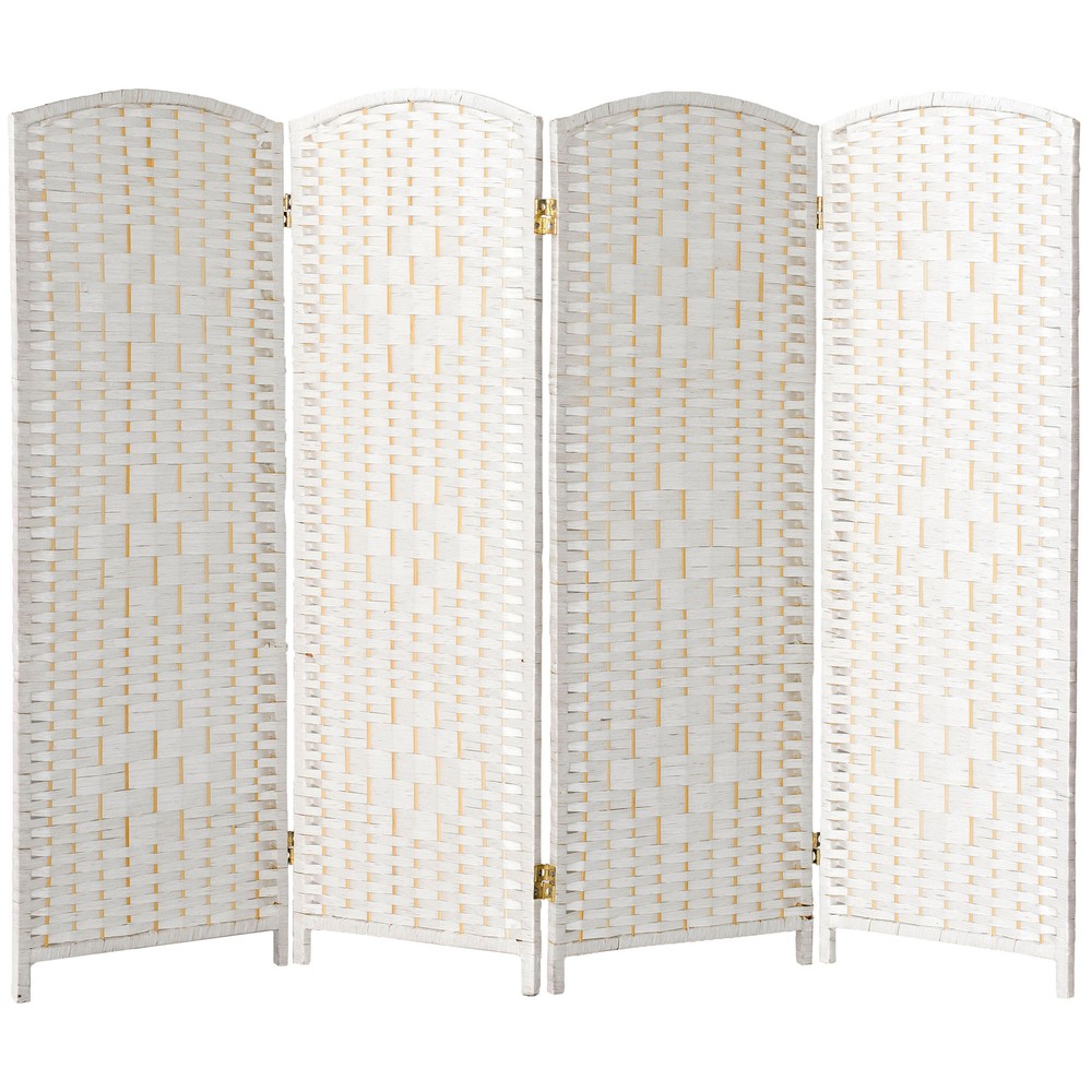 4 ft. Short Diamond Weave Fiber Folding Screen - White - 4 Panel