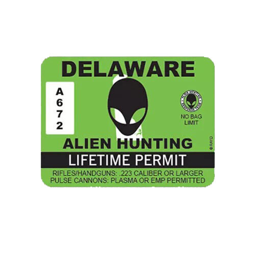 Delaware Alien Hunting Permit Sticker Decal