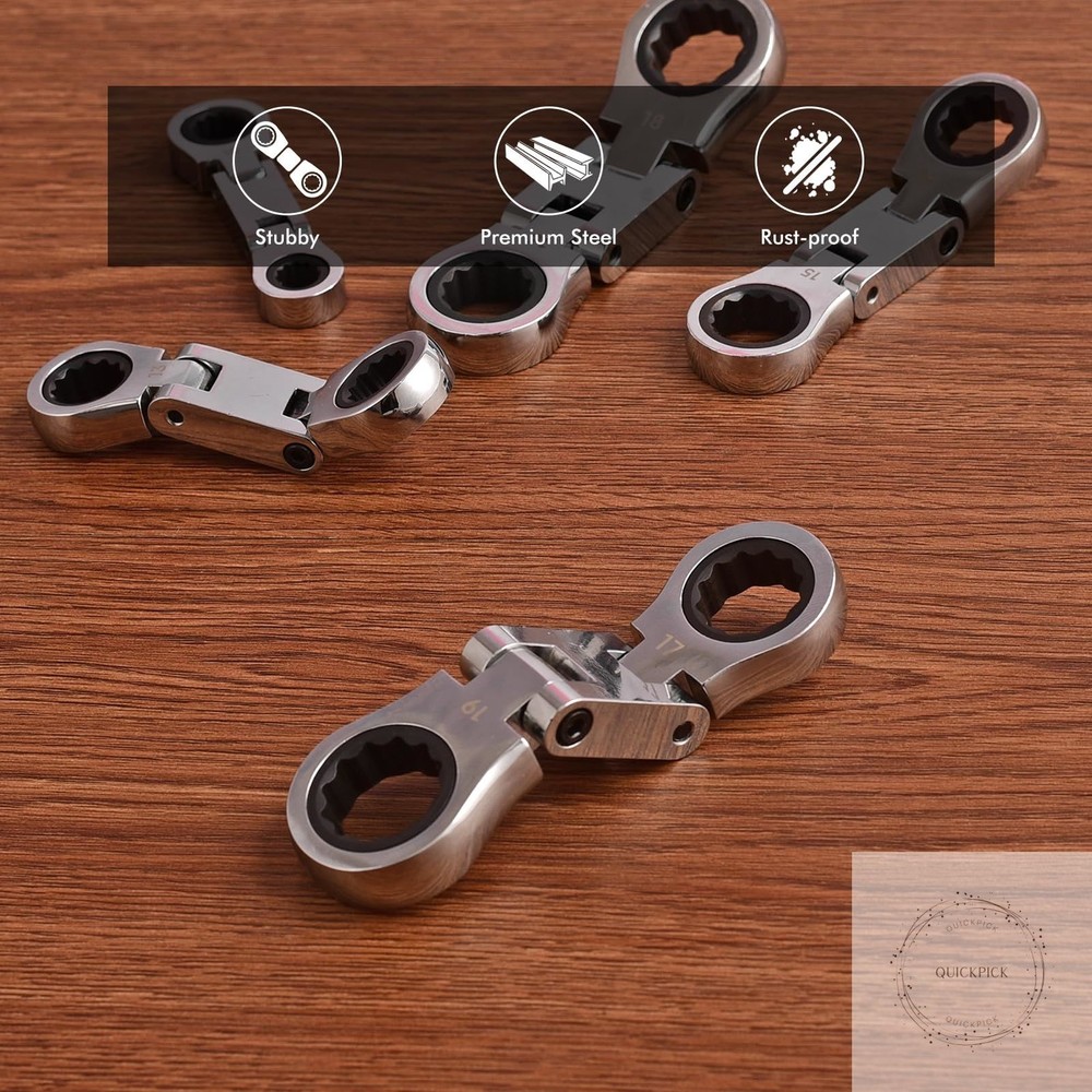 Stubby Wrenches Set, 72-Tooth Flex Head Ratcheting Wrench Set Compact Double Box