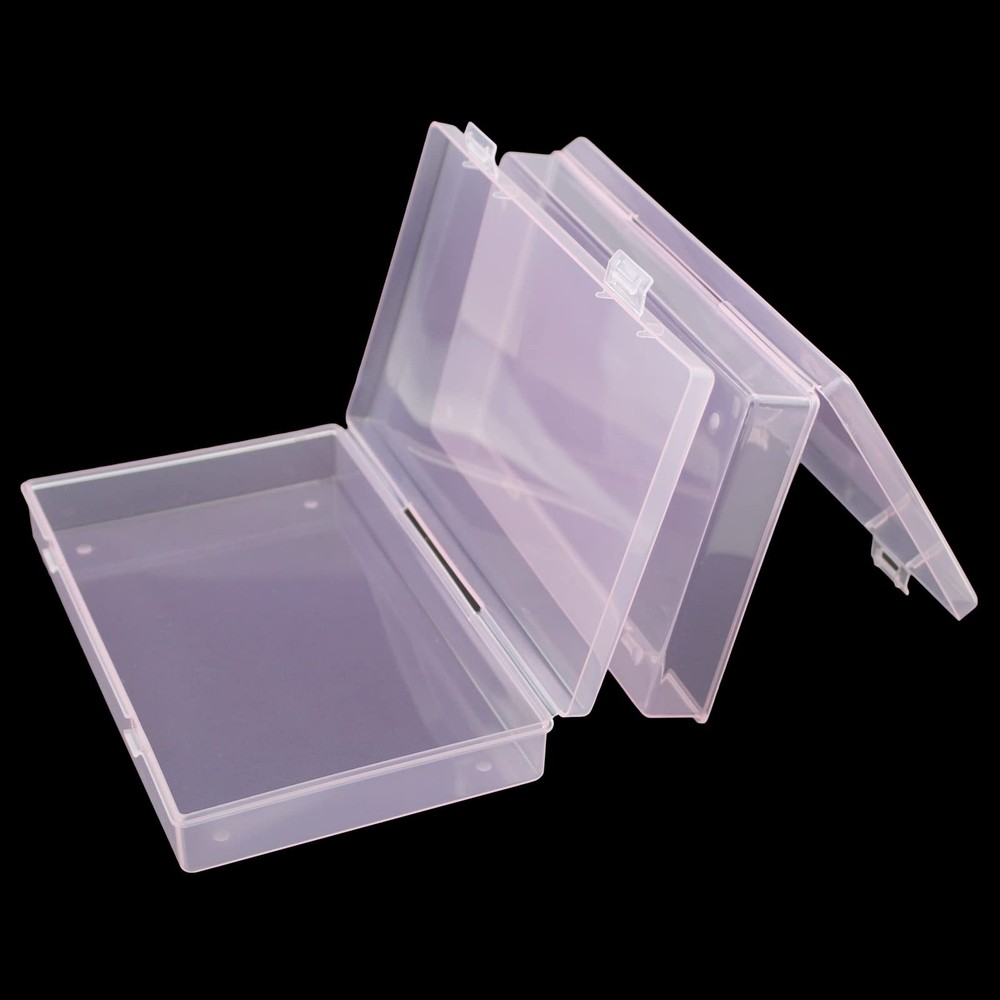 4 Pieces Rectangular Plastic Boxes Empty Storage Organizer Containers with Hi...