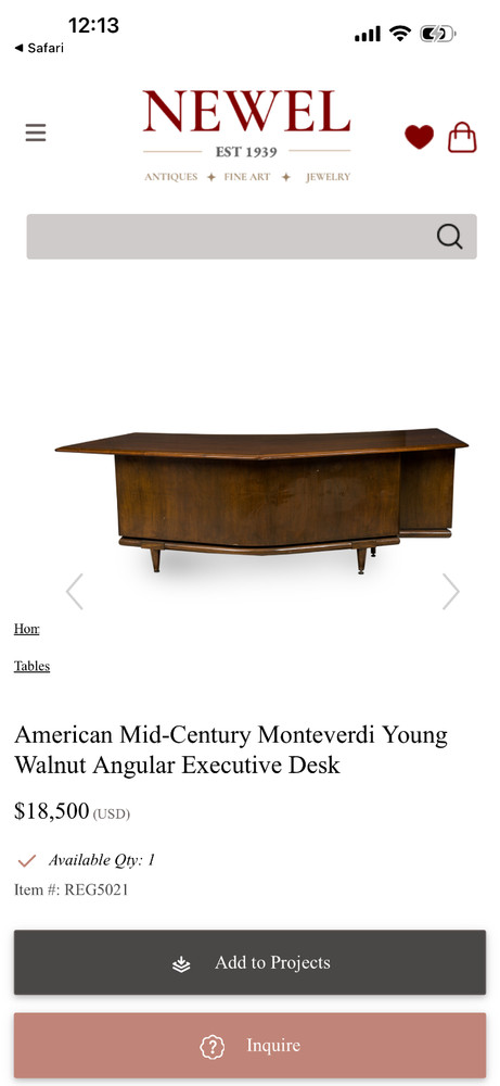 American Mid-Century Modern Monteverdi Young Walnut Angular Desk, Refurbished