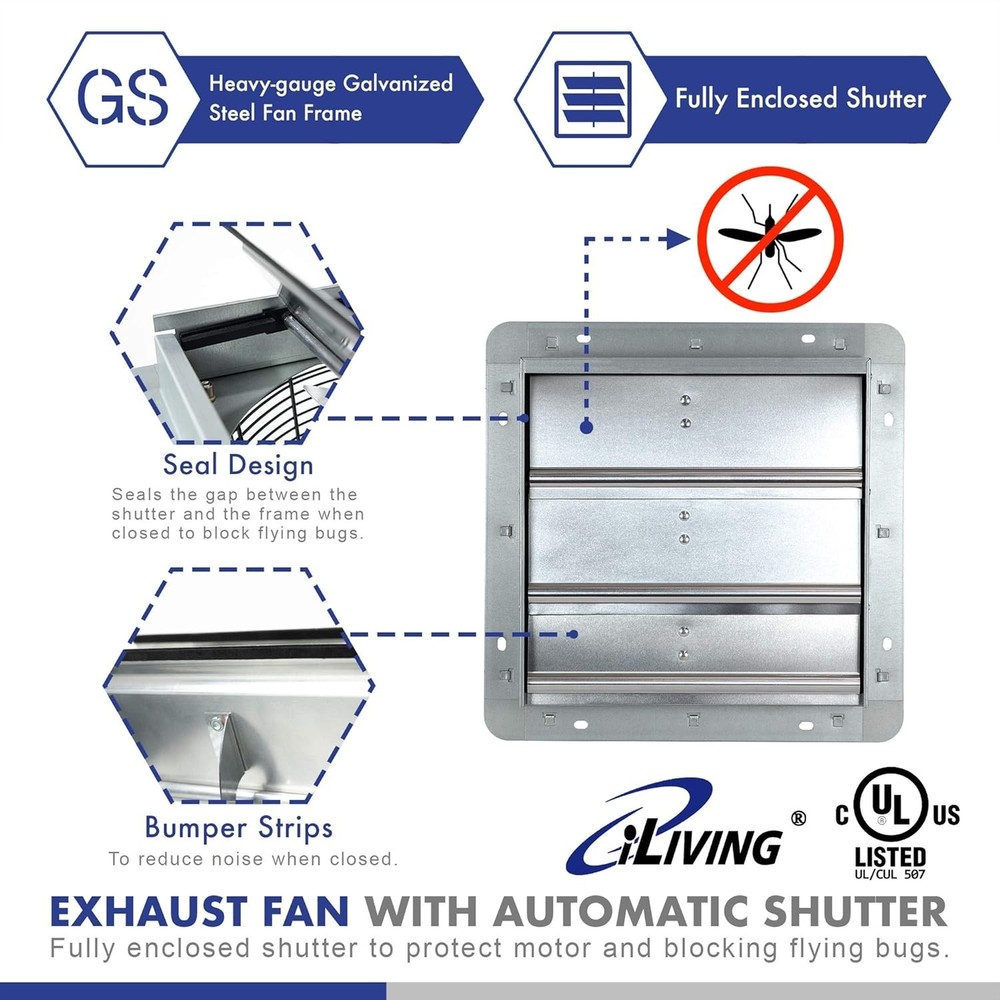 10" Automatic Shutter Wall Fan - Variable Speed Ventilation for Attics & Garages