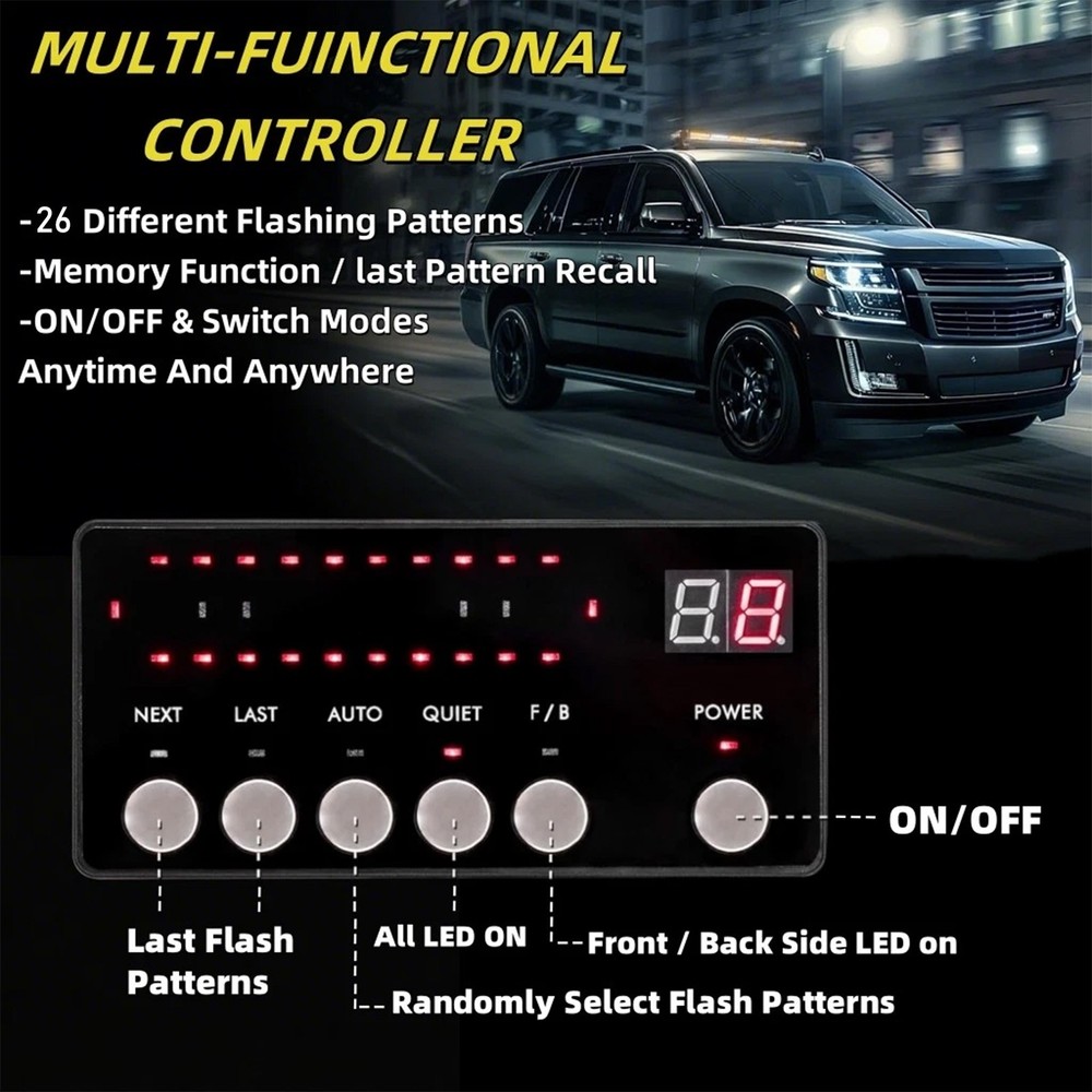 78 LED Amber/White Rooftop Double Side Emergency Strobe Warning Light Bar