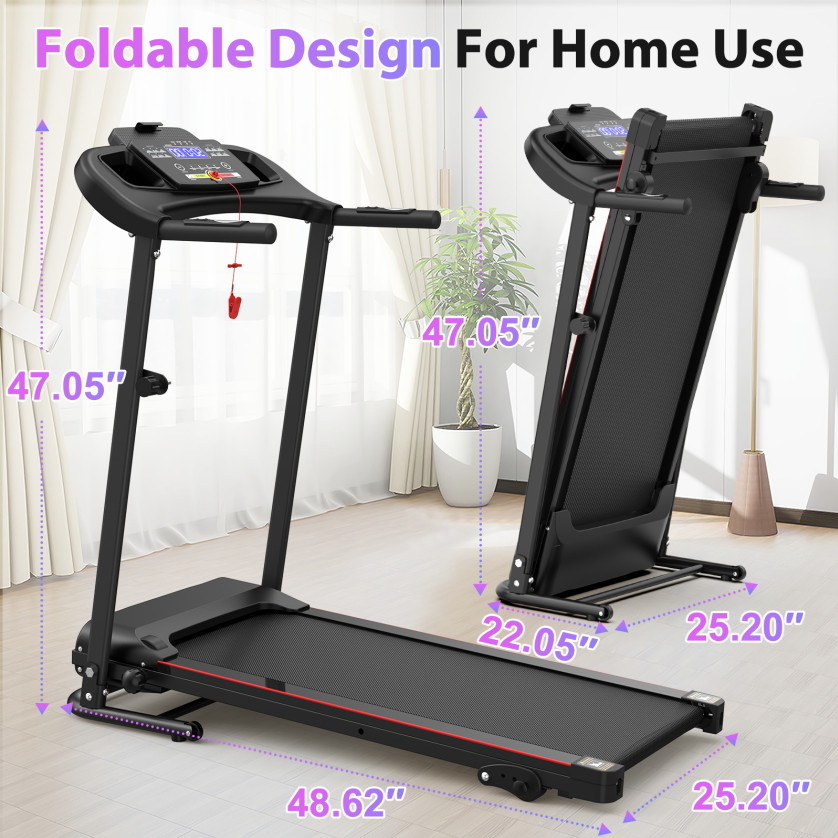 Foldable Treadmill With Cup Holders & Three-stage Adjustment & LED Display