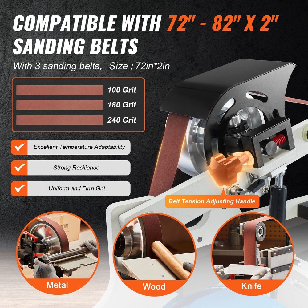 72x2in 1500W Variable-Speed Belt Grinder, VFD-Controlled & 3-Mode