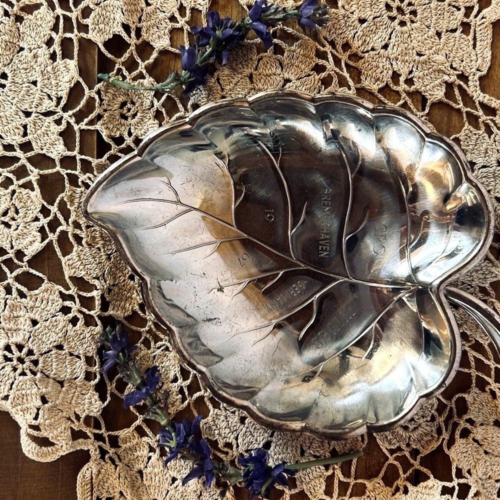 Vintage Koch & Bergfeld Silver Plate Leaf Dish, German Vanity Trinket Tray