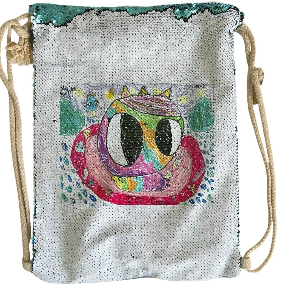 Reverse Flip Sequin Drawstring Backpack Bag NWOT Inside Zip Pocket Perfect Cond