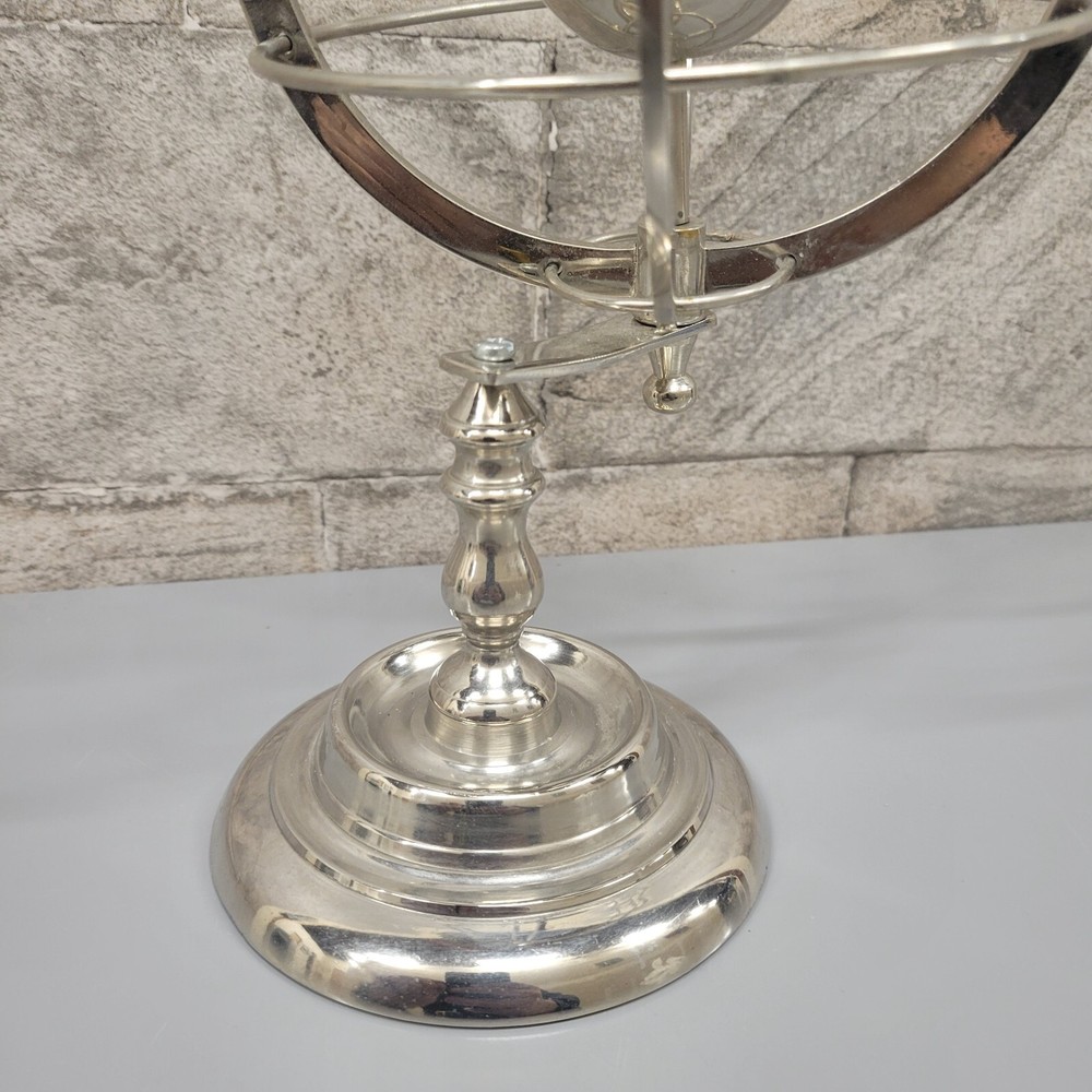 Silver Lacquered Metal Rotating World Globe 11" Desktop