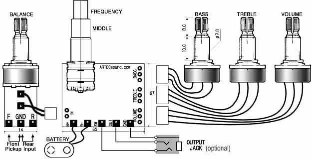 PARAMETRIC 3 BAND EQUALIZER electric bass active or passive electronic amplifier