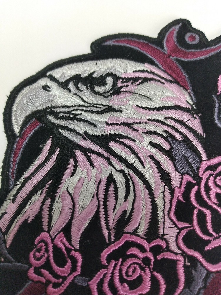 LADIES GLITTER EAGLE PINK ROSES EMBROIDERED Iron On PATCH