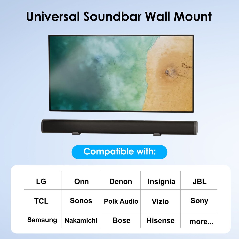 Universal Soundbar Wall Mount Bracket Depth Adjustable for Bose, JBL, LG, Sonos