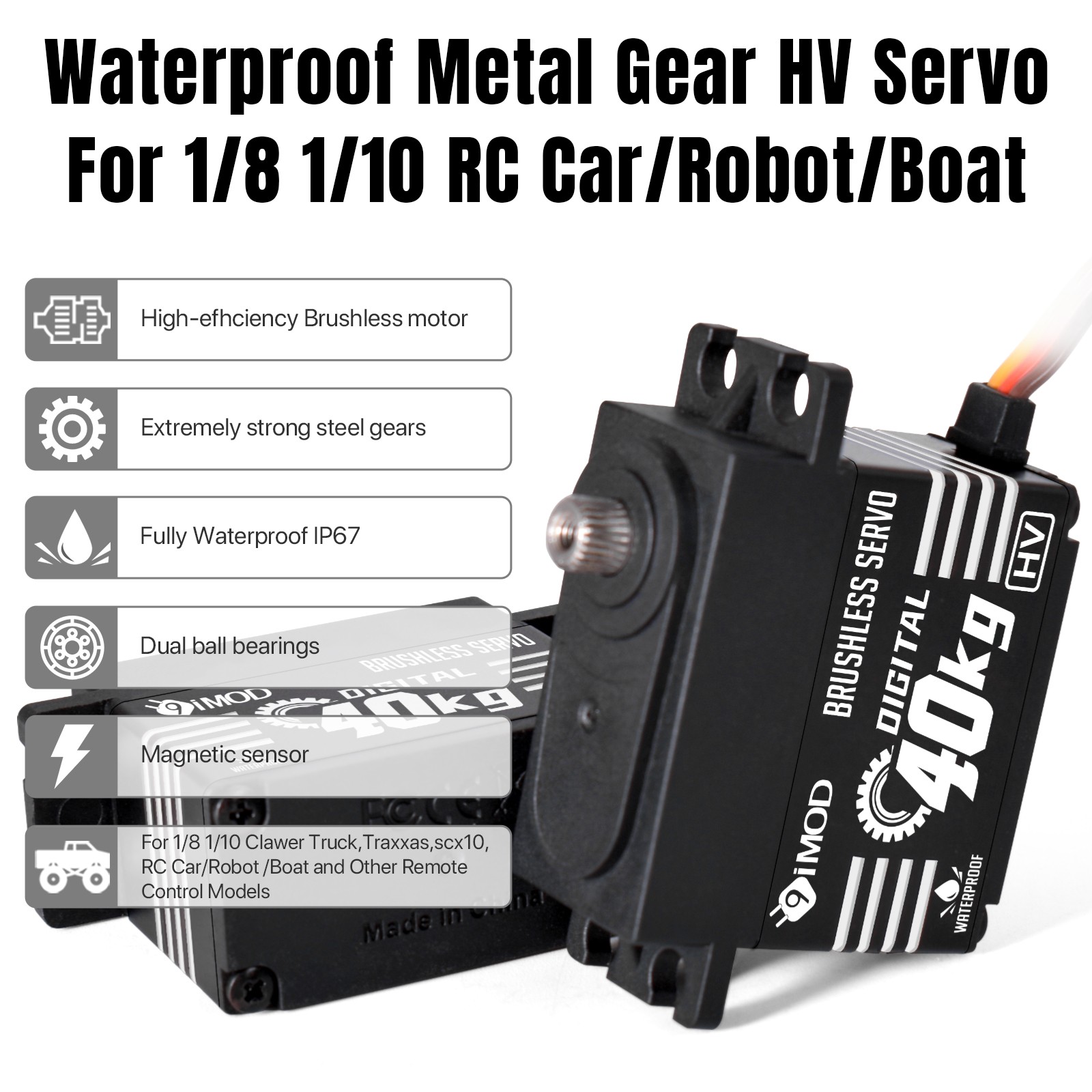 180° 40KG Brushless Servo Metal Gear Digital Servo for 1/8 1/10 RC Crawler Car