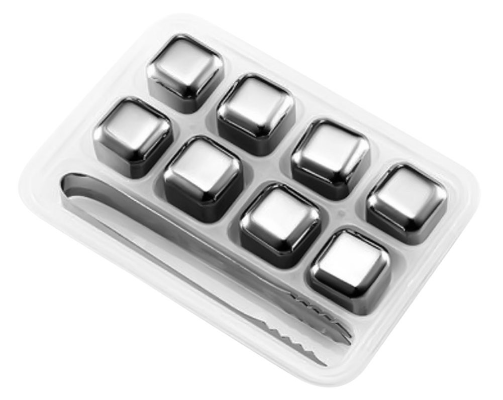 BonBon Set of 8 Stainless Steel Whiskey Stones Rock with Tongs - Wine chiller,Be