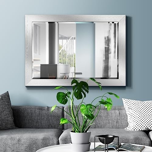Rustic Rectangular Silver Wood Frame Vanity Body 41"L x 29"W Metalic Silver