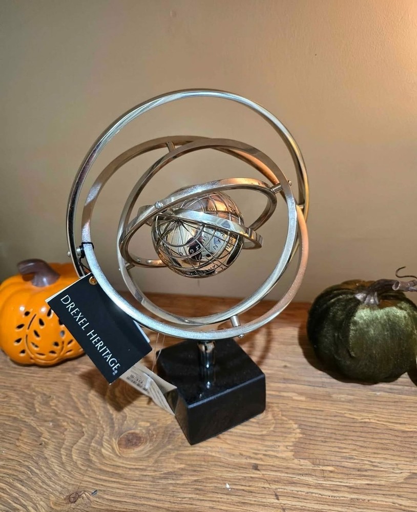 Drexel Heritage Silver Metal Armillary Sphere Decorative Tabletop Rotating Globe
