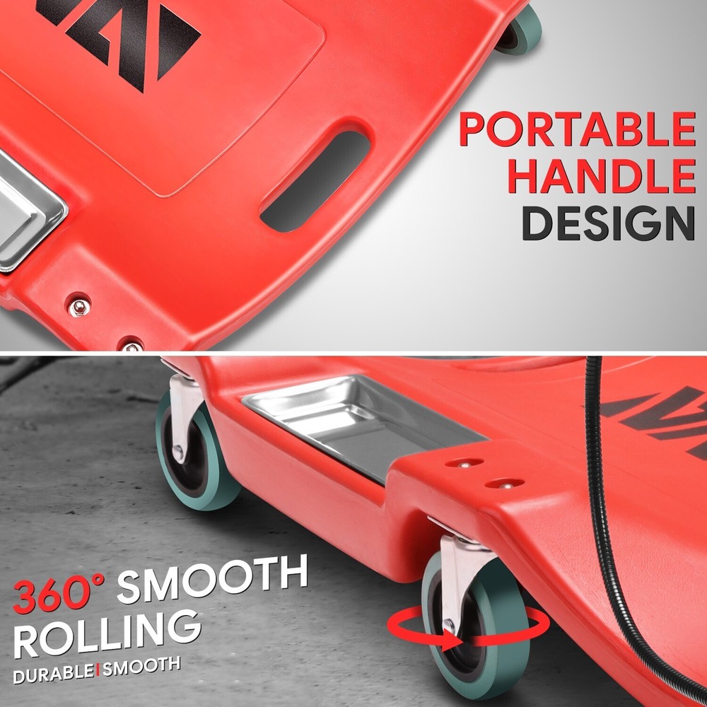 Red 40" Pockets Workshop Plastic Floor Creeper With Swivel Casters+Portable Side