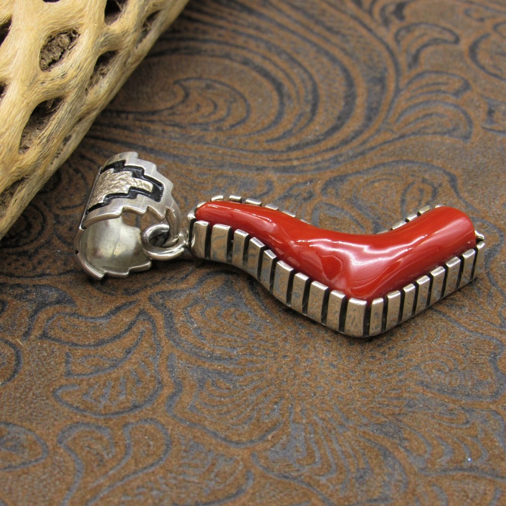 *Coral Sterling Silver Pendant by Brian Tso
