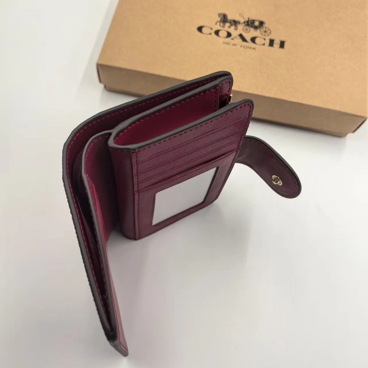 Coach Med Corner Zip Wallet Clutch CZ342 Brown Signature Canvas Cherry Print