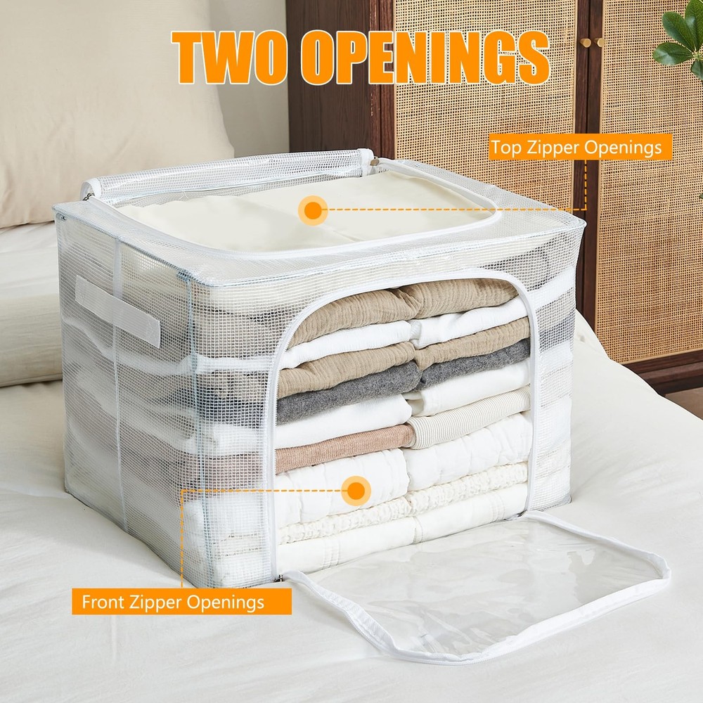 Clear Stackable Clothes Storage Bins with Metal Frame, Foldable Storage with ...