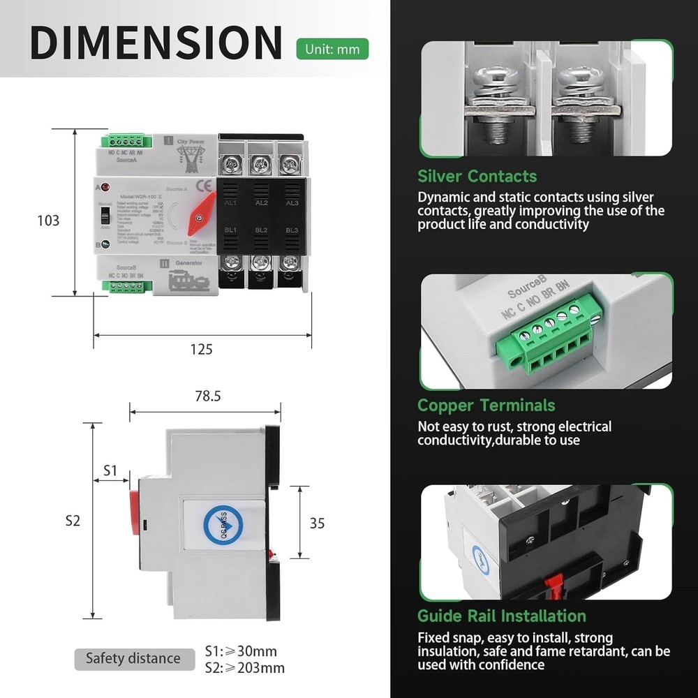 3-Pole 100A Auto/Manual Transfer Switch - Durable & Versatile Power Management