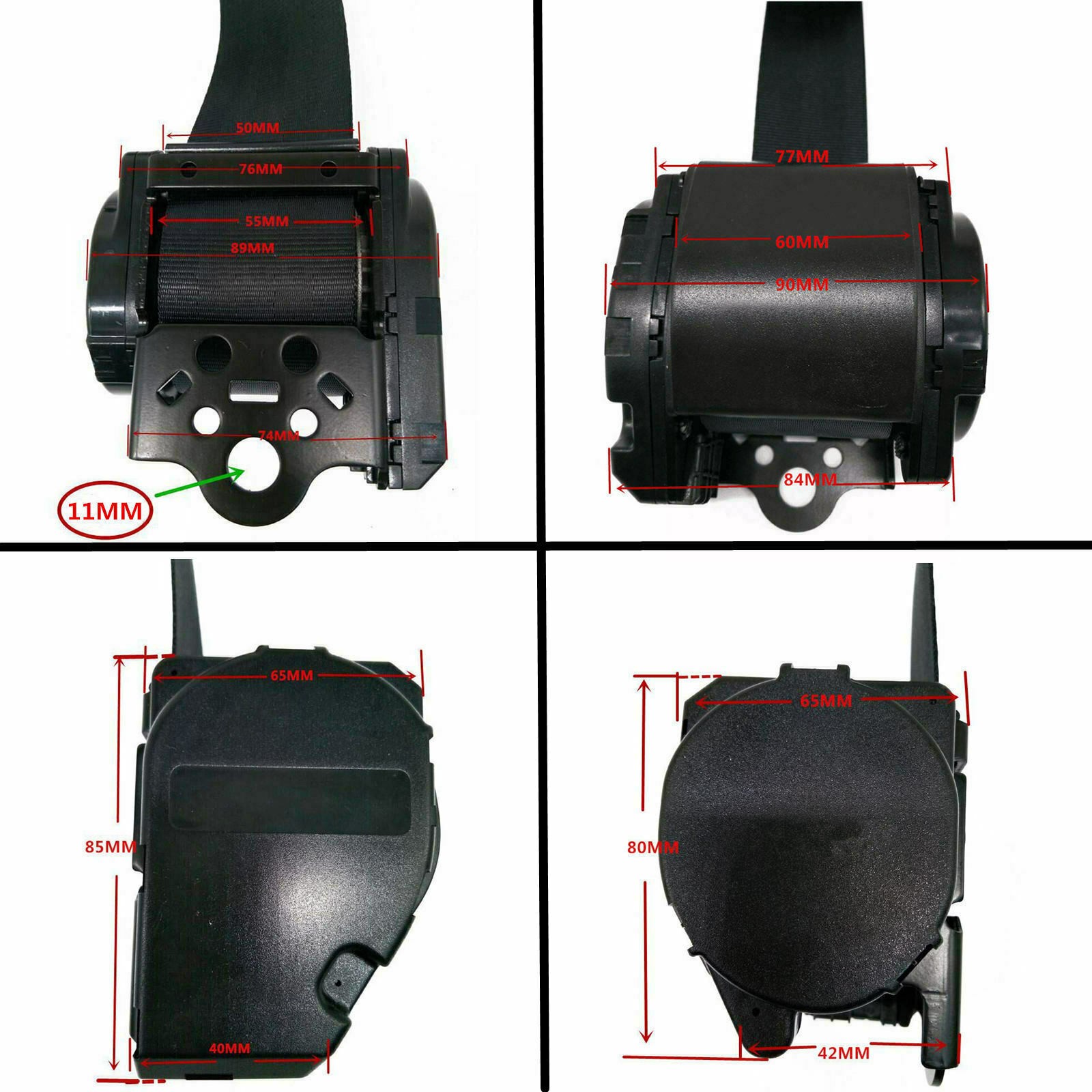 2 Retractable 3 Point Safety Gray Seat Belt Straps Vehicle Adjustable Belt Kit