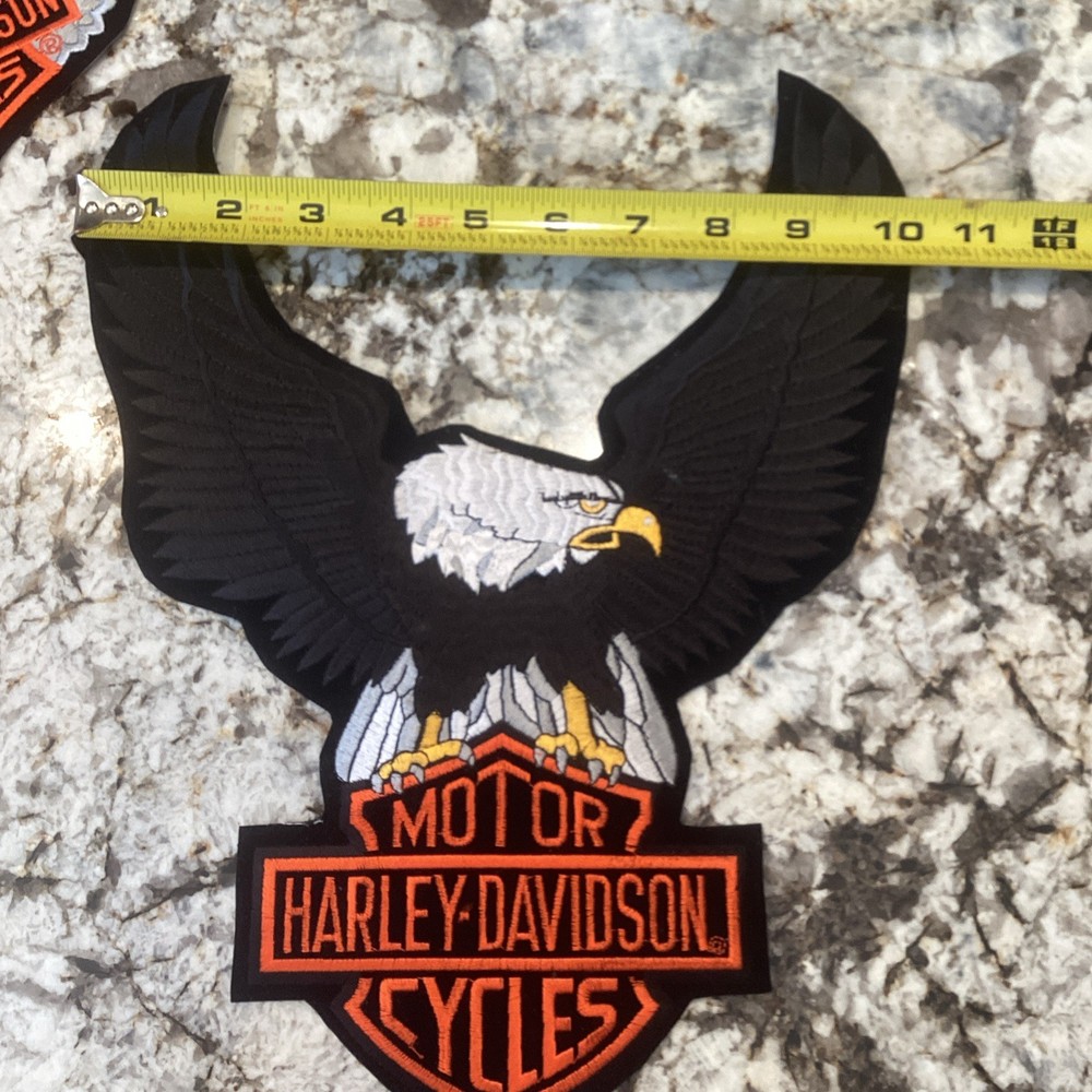 Harley Davidson Bar & Shield Eagle Black Silver Back Vest Patch 13 x 10