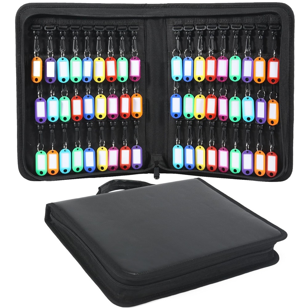 Zippered Key Case Organizer with 54 Hooks Waterproof & Fireproof